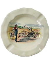 VTG Sarreguemines Obernai 5-1/8" Ashtray-Man with two ladies Made in France