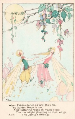 Vintage L.M. Heine Fee Postkarte ''Wenn Feen tanzen'' Art Deco A.M.S.