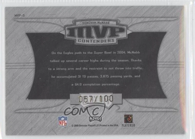 2005 Playoff Contenders MVP Contenders Green /100 Donovan McNabb #MVP-5 - Image 2 of 2