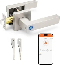 Modern Smart Lock Keyless Entry Door Lock with Handle, Satin Nickel Smart Door