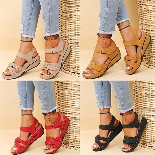 Women's Wedge Sandals Peep Toe Casual Platform Shoes Hook Loop Comfort - Picture 1 of 23