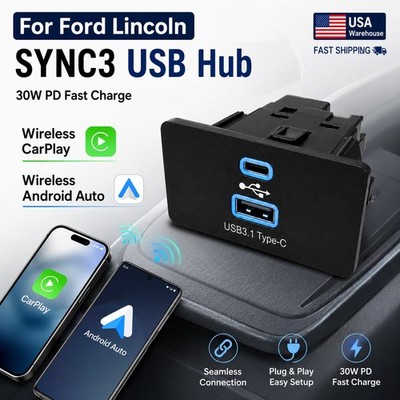 For Ford Lincoln Sync3 V3.4 Dual USB Interface Module Upgrade Type C+USB Plastic
