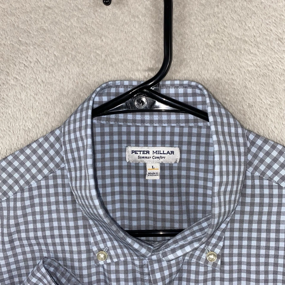 Camisa Petter Millar Summer Comfort Murray Performance Para Hombre’s L Azul Cuadros Preppy Foto 3 de 4