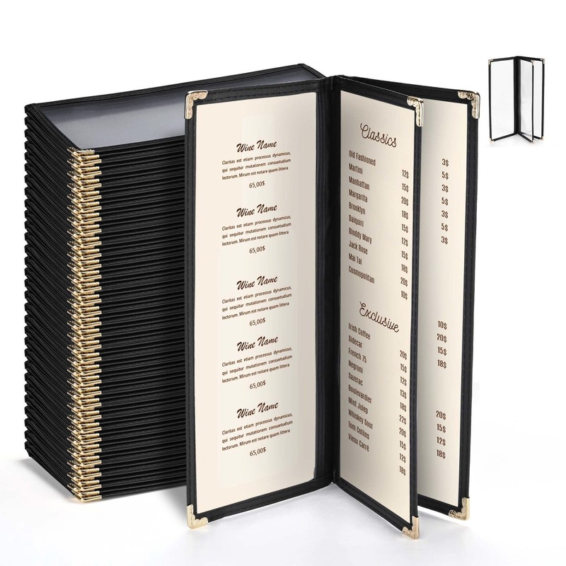 WeChef 30 Pcs Restaurant Menu Covers Holders for 4.25 x 11" Paper 3 Page 6 View