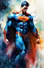 DC COMICS NEW 52 SUPERMAN WATERCOLOR PAINT SPLATTER MATTE ART PRINT 11 X 17, NEW