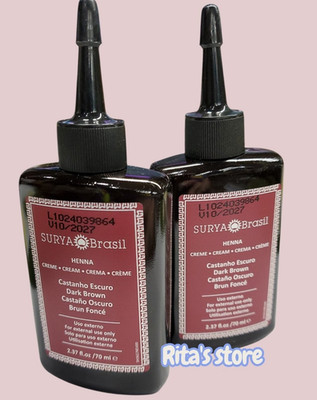2 Surya Brasil Henna Cream Dark Brown Vegan Semi-Permanent Hair Dye 2.37oz- 70ml