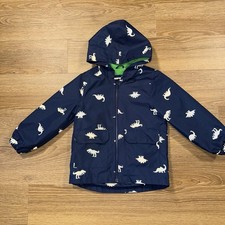 Carter  s Boys Navy Dinosaur Rain Jacket Size 4T Hooded Windbreaker Green Lining