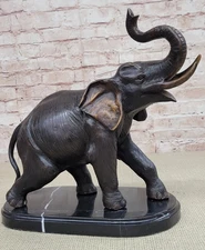 Bronze Elephant Sculpture Statue Collectible Marble Base Signed Moigniez