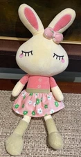 Easter Bunny Rabbit Plush Doll Pink Floral Dress Soft Toy 18”Cllayees NWOT