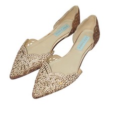 Betsey Johnson Lucy Crystal Laser Cut D'Orsay Flats 6.5 Tanish Pink Sparkle