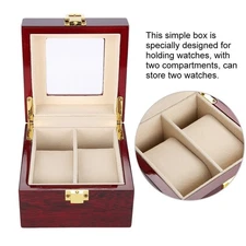 2 Grids Wooden Watch Holder Wristwatch Display Case Jewelry Gift Storage Box
