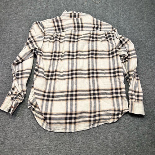 Old Navy Women Large Flannel Shirt Plaid Off-White Black Tan Casual Cozy Relaxed - Picture 4 of 8