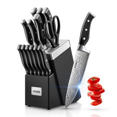 Set, 14 Pieces Sharpening Block Set, High Carbon Stainless Steel Waved Patter...