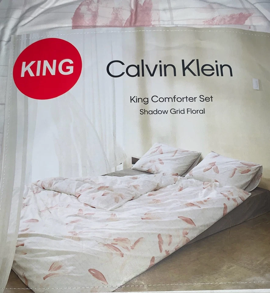 Juego de 3 edredones y fundas Calvin Klein rejilla floral KING blanco/rosa Foto 4 de 4