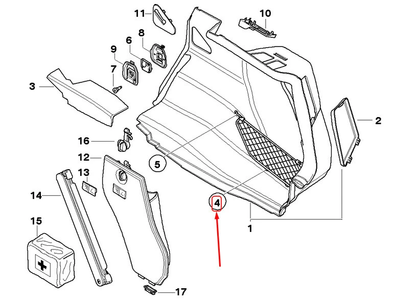 OEM BMW 1 E81 RIGHT TRUNK TRIM PANEL STORAGE NET MOUNT 51479147398  