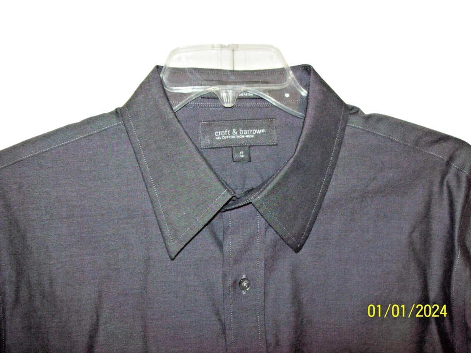 Camisa de Vestir GRIS OSCURO CROFT & BARROW PINPOINT Talla 17 36 100% Algodón SIN PLANCHAR Foto 3 de 4