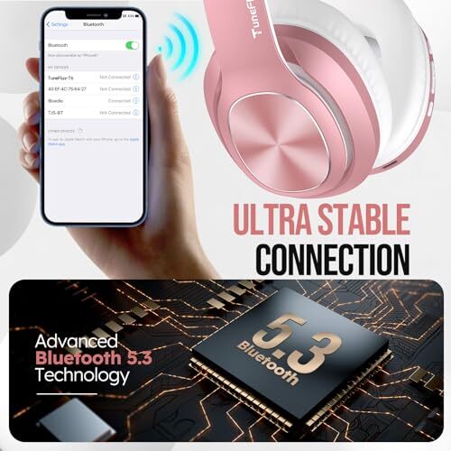 Wireless Bluetooth Headphones Over Ear, 80H Playtime, 3EQ Sound Rose Gold - Bild 7 von 8
