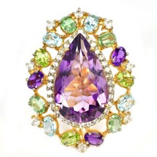 925 STERLING SILVER RING NATURAL AMETHYST PERIDOT APATITE TOPAZ  CZ SIZE 7
