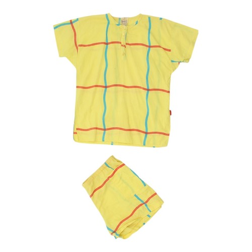 Fiorucci Womens Yellow Outfit | Vintage Summer 2 Piece Lightweight Shirt Shorts