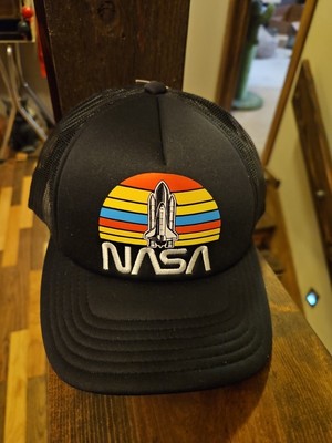 Black NASA Logo Retro Space Shuttle Trucker Baseball Cap Hat NEW snapback