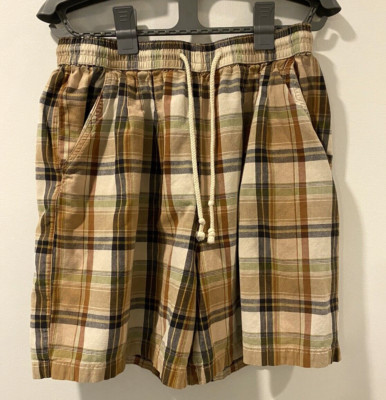 Jenny Buchanan Shorts Women's Medium Tan Plaid Adj. Elastic waist Draw string