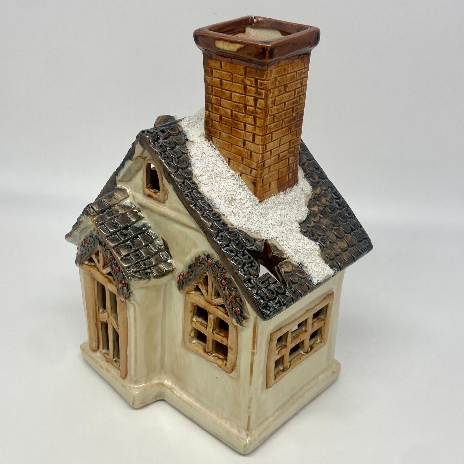 Christmas Winter Ceramic Pottery Tea Light Candle Holder House Village Cottage