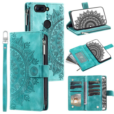 For OnePlus 5T Case Datura Leather Zipper Card Slots Flip Wallet Pocket Cover