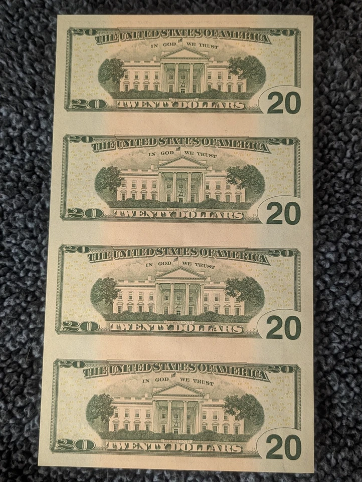 $ 20.00 NOTE UNCUT SHEET OF 4- 2009 BEP UNCIRCULATED CRISP FEDERAL RESERVE NOTES - Image 2 of 2