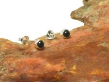Small Round  Black  ONYX  Sterling  Silver  925  Gemstone  Stud Earrings - 3 mm 