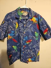 Vintage Paradise Found Shirt Men's L Hawaiian Parrot Print BLUE Magnum PI. 22X28