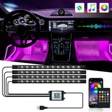 4x RGB 72 LED USB Car Interior Floor Atmosphere Light Strips Bluetooth Phone APP