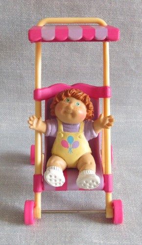 VTG 1984 CABBAGE PATCH KIDS CPK MINI PVC DOLL FIGURE WITH PINK / PURPLE STROLLER