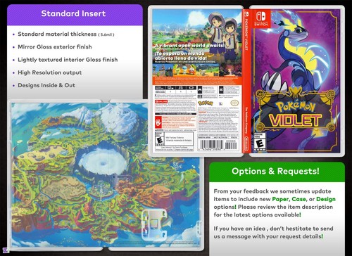 ARTE DE LA CUBIERTA VIOLETA Pokémon: inserto de Pokémon de repuesto / estuche para Nintendo Switch - Imagen 3 de 3