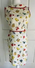 Vintage 1960s Maggi Maid of Luzerne Cotton Linen Blend Floral Mod Sheath Dress S