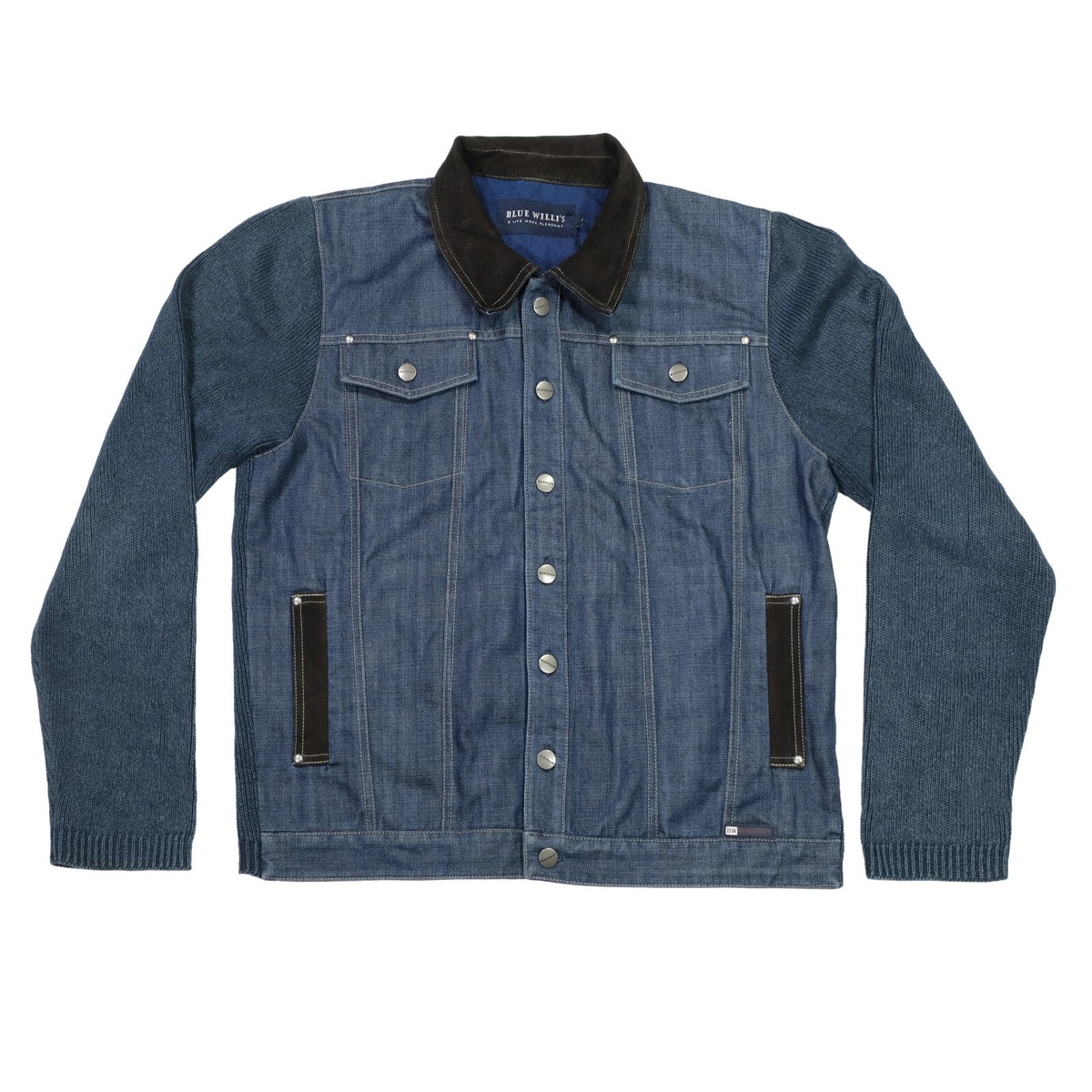 BLUE WILLI'S Denim Jacket Knit Sleeves Sz. L Blue Jean Faux Suede Collar  Mens | eBay
