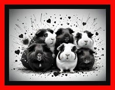Greeting Card A5 Guinea Pigs Black & White Cards Cute Pet Valentine Birthday