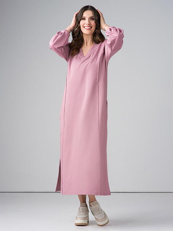Lega Long Cotton Dress Bruna Dusty Pink Pencil Dress Pink Women 3/4 Sleeve  Knit | eBay