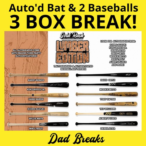 CINCINNATI REDS Autographed Gold Rush Bat + 2 Signed Baseball: 3 BoxBreak