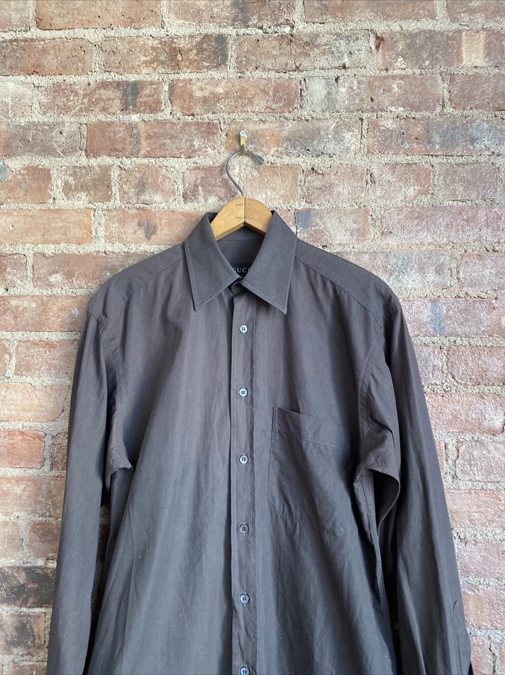 GUCCI - Tom Ford эпохи 70-х стиль коричневый мужской платье рубашка, размер 15/38 - Изображение 4 из 4