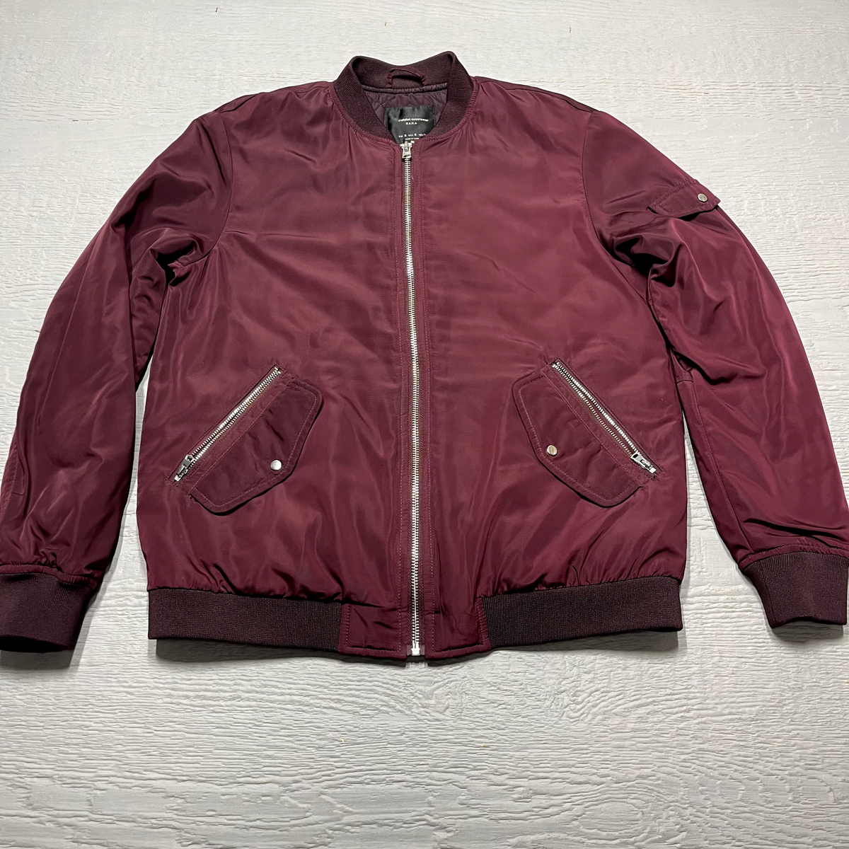 ZARA ムートンジャケット ボルドー ワインレッド サイズL ZARA】フェイクレザー ボンバージャケット 4341/855/675 (ZARA