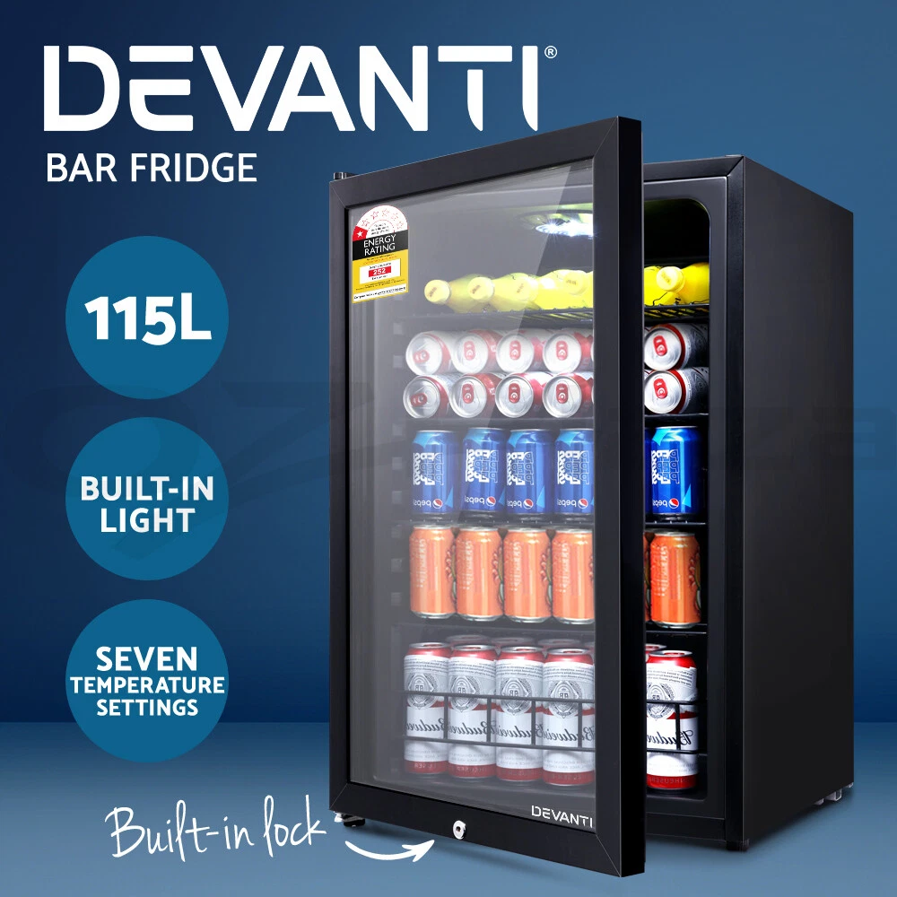 Devanti 115L Bar Fridge Glass Door Mini Freezer Fridges