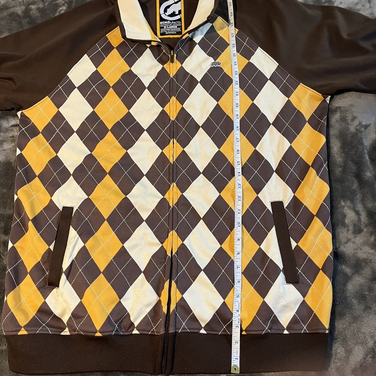 Ecko Unltd VINTAGE RARE Y2K 90s Argyle Brown Yellow JACKET Ecko Unltd VINTAGE RARE Y2K 90s Argyle Brown Yellow JACKET