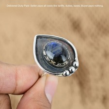 Valentines Deal Oval Labradorite Gemstone Boho Ring Jewelry 925 Sterling Silver