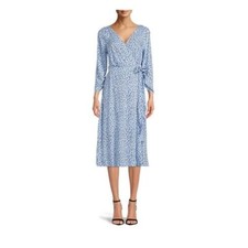 BeachLunchLounge wrap midi dress women's size S light blue classic beachy career