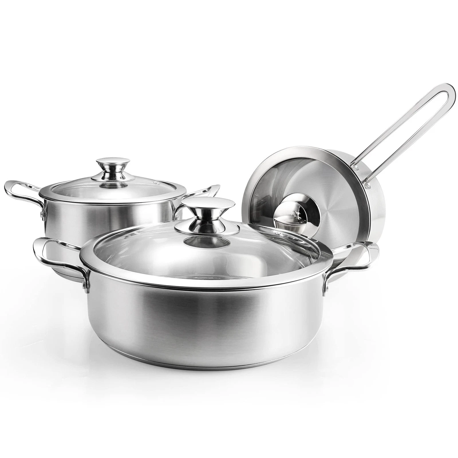 6-Piece Stainless Steel Cookware Set, Induction Pots and Pans Set with Glass ...