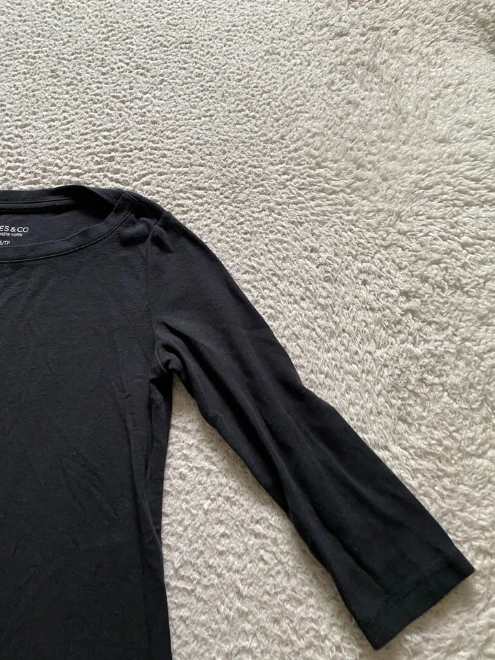 Jones New York Women 3/4 Sleeve Crew Neck T-Shirt Black Size XS - Image 2 of 4