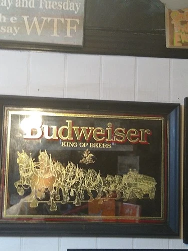 VINTAGE Budweiser Kings of Beers Mirror Framed Sign 20x14” Clydesdales Bar Decor