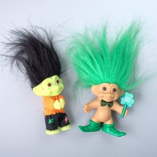 2 Vintage Russ Troll Dolls Halloween Frankenstein St Patrick's Irish Shamrock