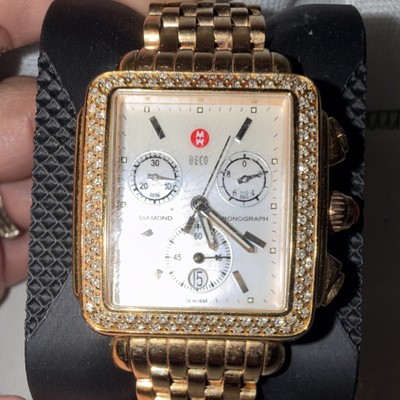 Michele Deco Gold Tone Stainless Steel Diamond Bezel 