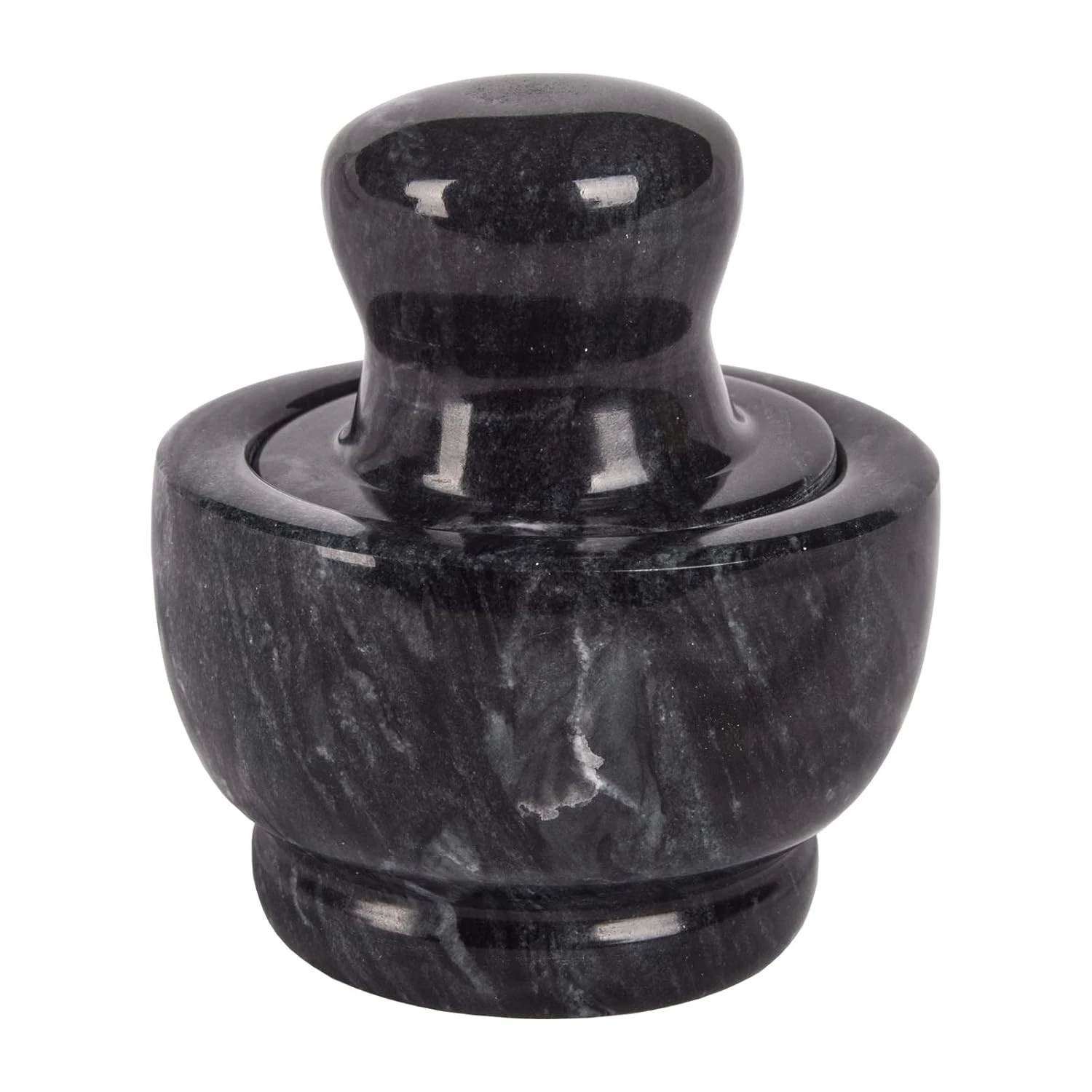 Marble Mortar and Pestle Set,Mushroom Shaped Pill Crusher Spice Black